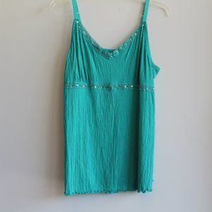 One Step Up Plus Teal Strappy V-Neck Top w/ Sequins Around Neckline and Bust